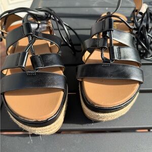 Soda Black Espadrille Lace-Up Sandals